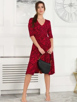 Jolie Moi Occasion Dresses|Weekend Casuals-Valeria Viscose Midi Dress, Red Animal