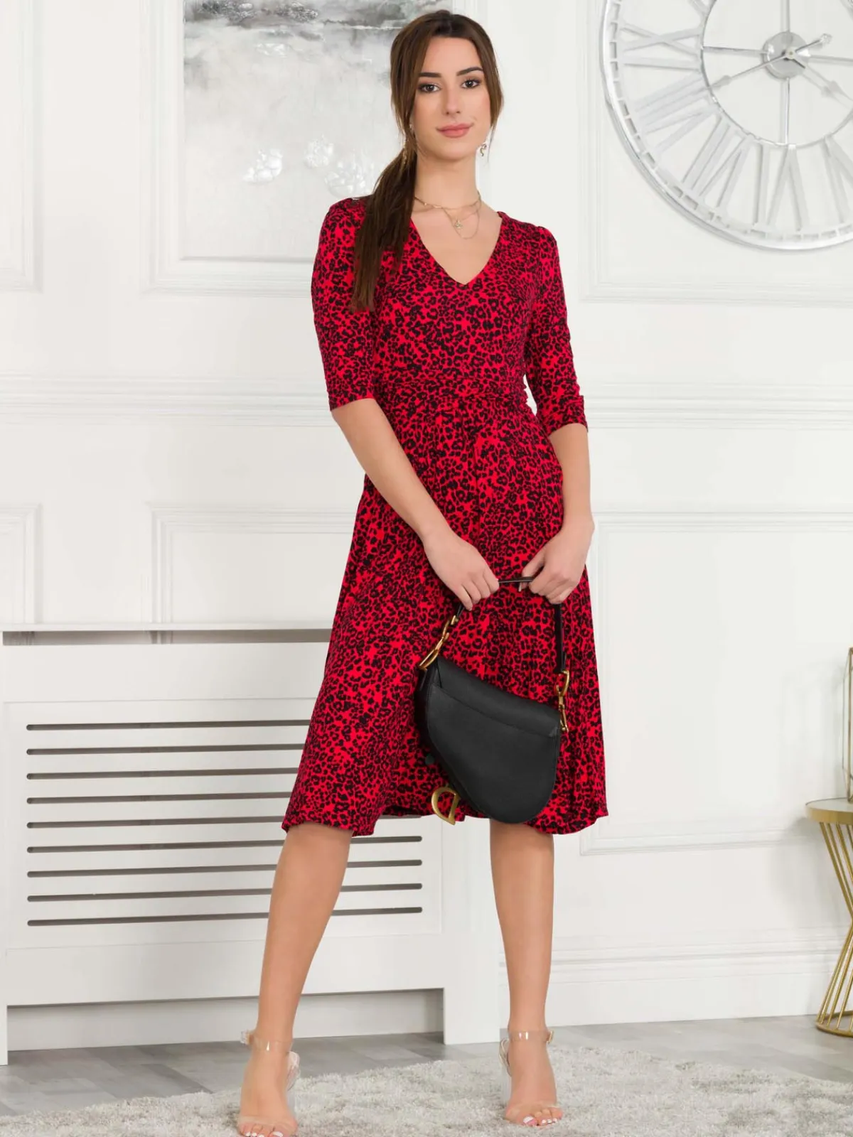 Jolie Moi Occasion Dresses|Weekend Casuals-Valeria Viscose Midi Dress, Red Animal