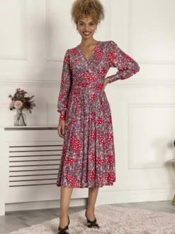 Jolie Moi Occasion Dresses|Mother Of The Bride-Vanessa Long Sleeve Mesh Midi Dress, Red Floral