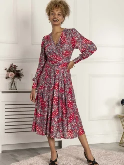 Jolie Moi Occasion Dresses|Mother Of The Bride-Vanessa Long Sleeve Mesh Midi Dress, Red Floral