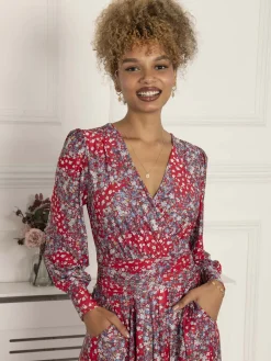 Jolie Moi Occasion Dresses|Mother Of The Bride-Vanessa Long Sleeve Mesh Midi Dress, Red Floral