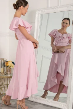 Jolie Moi Occasion Dresses|Mother Of The Bride-Vella Frill Wrap Maxi Dress, Baby Pink