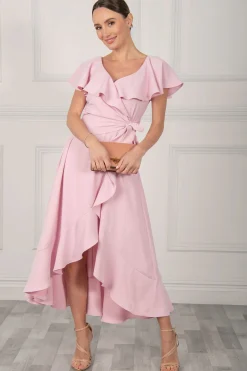 Jolie Moi Occasion Dresses|Mother Of The Bride-Vella Frill Wrap Maxi Dress, Baby Pink