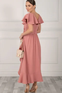 Jolie Moi Occasion Dresses|Maxi Dresses-Vella Frill Wrap Maxi Dress, Mauve