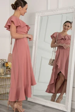 Jolie Moi Occasion Dresses|Maxi Dresses-Vella Frill Wrap Maxi Dress, Mauve