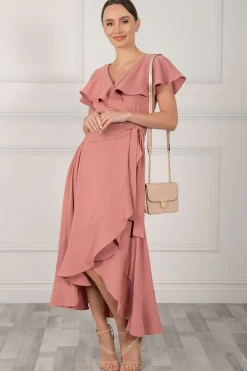 Jolie Moi Occasion Dresses|Maxi Dresses-Vella Frill Wrap Maxi Dress, Mauve