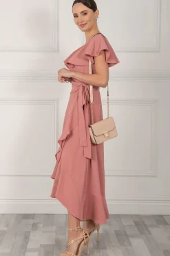 Jolie Moi Occasion Dresses|Maxi Dresses-Vella Frill Wrap Maxi Dress, Mauve
