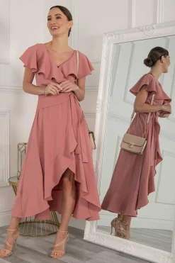 Jolie Moi Occasion Dresses|Maxi Dresses-Vella Frill Wrap Maxi Dress, Mauve