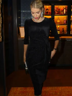 Jolie Moi Occasion Dresses|Mother Of The Bride- Velvet Glitter Bodycon Midi Dress Black