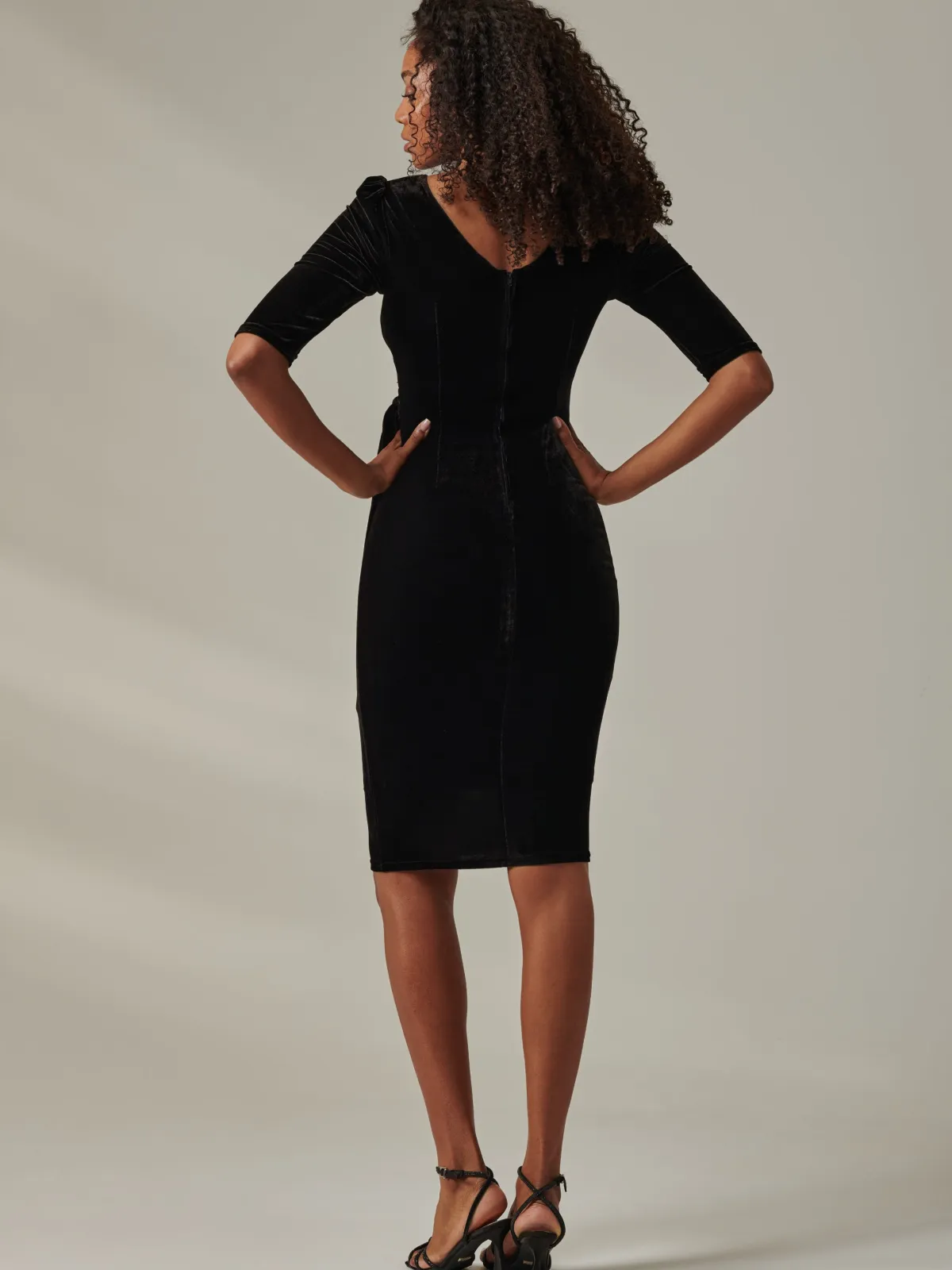Jolie Moi Occasion Dresses|Velvet Dresses-Velvet Side Tie Midi Dress, Black