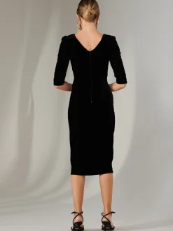 Jolie Moi Occasion Dresses|Velvet Dresses-Velvet Side Tie Midi Dress, Black