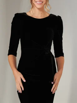 Jolie Moi Occasion Dresses|Velvet Dresses-Velvet Side Tie Midi Dress, Black