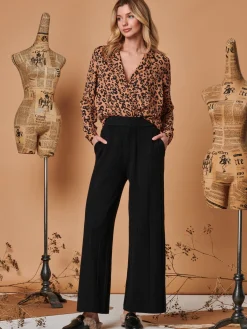 Jolie Moi Co-Ords|Weekend Casuals-Vertical Line Knit Flared Pants, Black