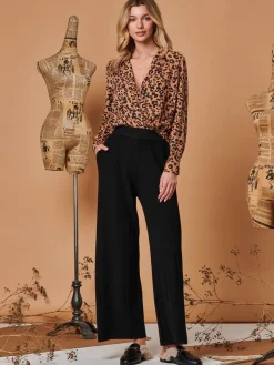 Jolie Moi Co-Ords|Weekend Casuals-Vertical Line Knit Flared Pants, Black