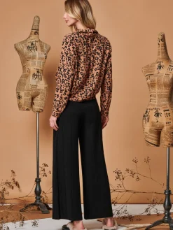 Jolie Moi Co-Ords|Weekend Casuals-Vertical Line Knit Flared Pants, Black