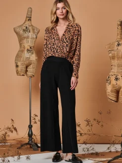 Jolie Moi Co-Ords|Weekend Casuals-Vertical Line Knit Flared Pants, Black
