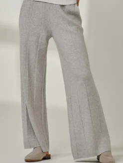 Jolie Moi Co-Ords|Weekend Casuals-Vertical Line Knit Flared Pants, Dove Heather