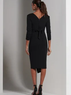 Jolie Moi Occasion Dresses|Long Sleeved Dresses-Violetta 3/4 Sleeve Bodycon Dress, Black