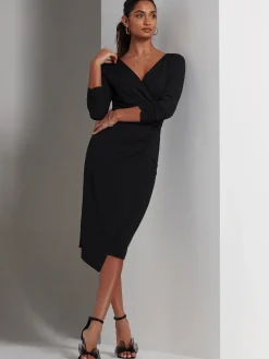 Jolie Moi Occasion Dresses|Long Sleeved Dresses-Violetta 3/4 Sleeve Bodycon Dress, Black