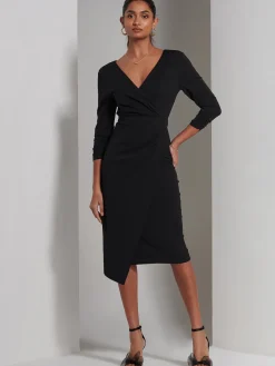 Jolie Moi Occasion Dresses|Long Sleeved Dresses-Violetta 3/4 Sleeve Bodycon Dress, Black