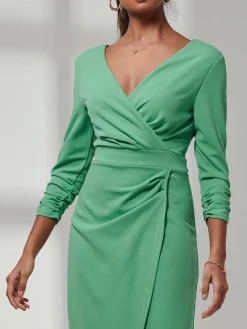 Jolie Moi Occasion Dresses|Long Sleeved Dresses-Violetta 3/4 Sleeve Bodycon Dress, Green