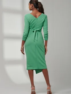 Jolie Moi Occasion Dresses|Long Sleeved Dresses-Violetta 3/4 Sleeve Bodycon Dress, Green