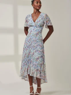 Jolie Moi Occasion Dresses|Office Dresses-V-Neck Chiffon Maxi Dress, Blue Floral