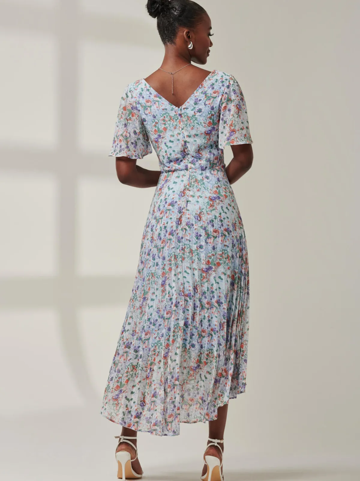 Jolie Moi Occasion Dresses|Office Dresses-V-Neck Chiffon Maxi Dress, Blue Floral