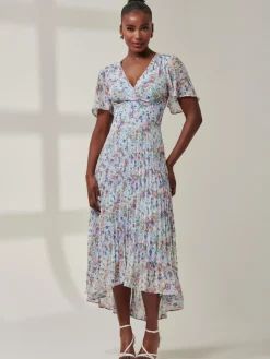 Jolie Moi Occasion Dresses|Office Dresses-V-Neck Chiffon Maxi Dress, Blue Floral