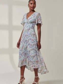 Jolie Moi Occasion Dresses|Office Dresses-V-Neck Chiffon Maxi Dress, Blue Floral