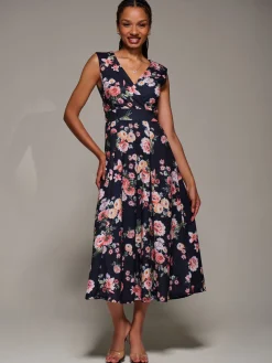Jolie Moi Occasion Dresses|Floral Dresses-V-Neck Fit & Flare Scuba Midaxi Dress, Black Floral