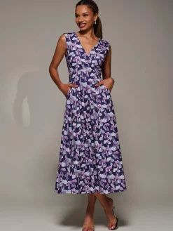 Jolie Moi Occasion Dresses|Floral Dresses-V-Neck Fit & Flare Scuba Midaxi Dress, Purple Floral