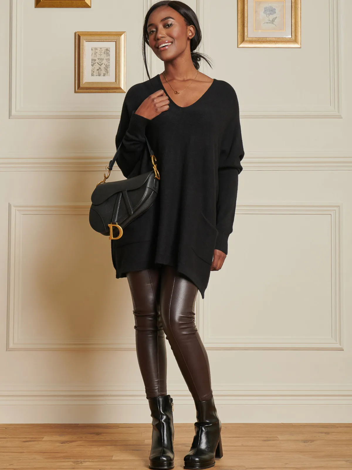 Jolie Moi Knitted Jumpers-V-Neck Front Pocket Detail Jumper, Black