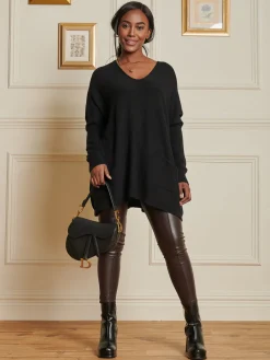 Jolie Moi Knitted Jumpers-V-Neck Front Pocket Detail Jumper, Black
