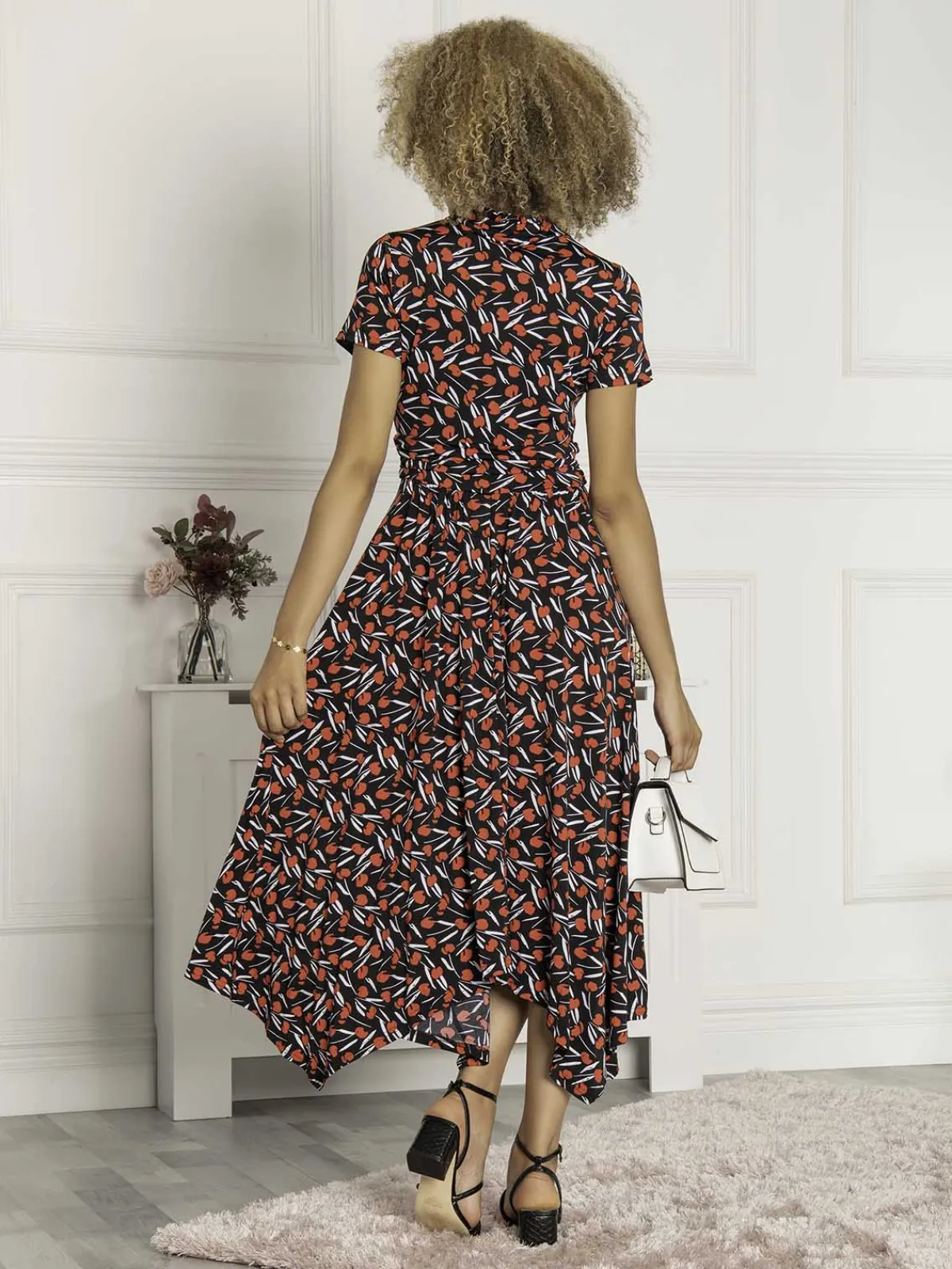 Jolie Moi Office Wear|Office Dresses-V Neck Hanky Maxi Dress, Black Multi