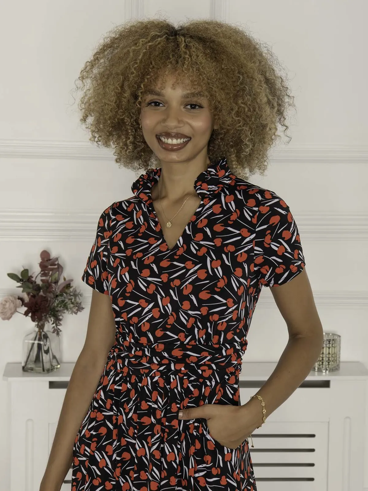 Jolie Moi Office Wear|Office Dresses-V Neck Hanky Maxi Dress, Black Multi