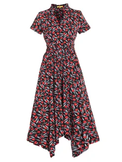 Jolie Moi Office Wear|Office Dresses-V Neck Hanky Maxi Dress, Black Multi