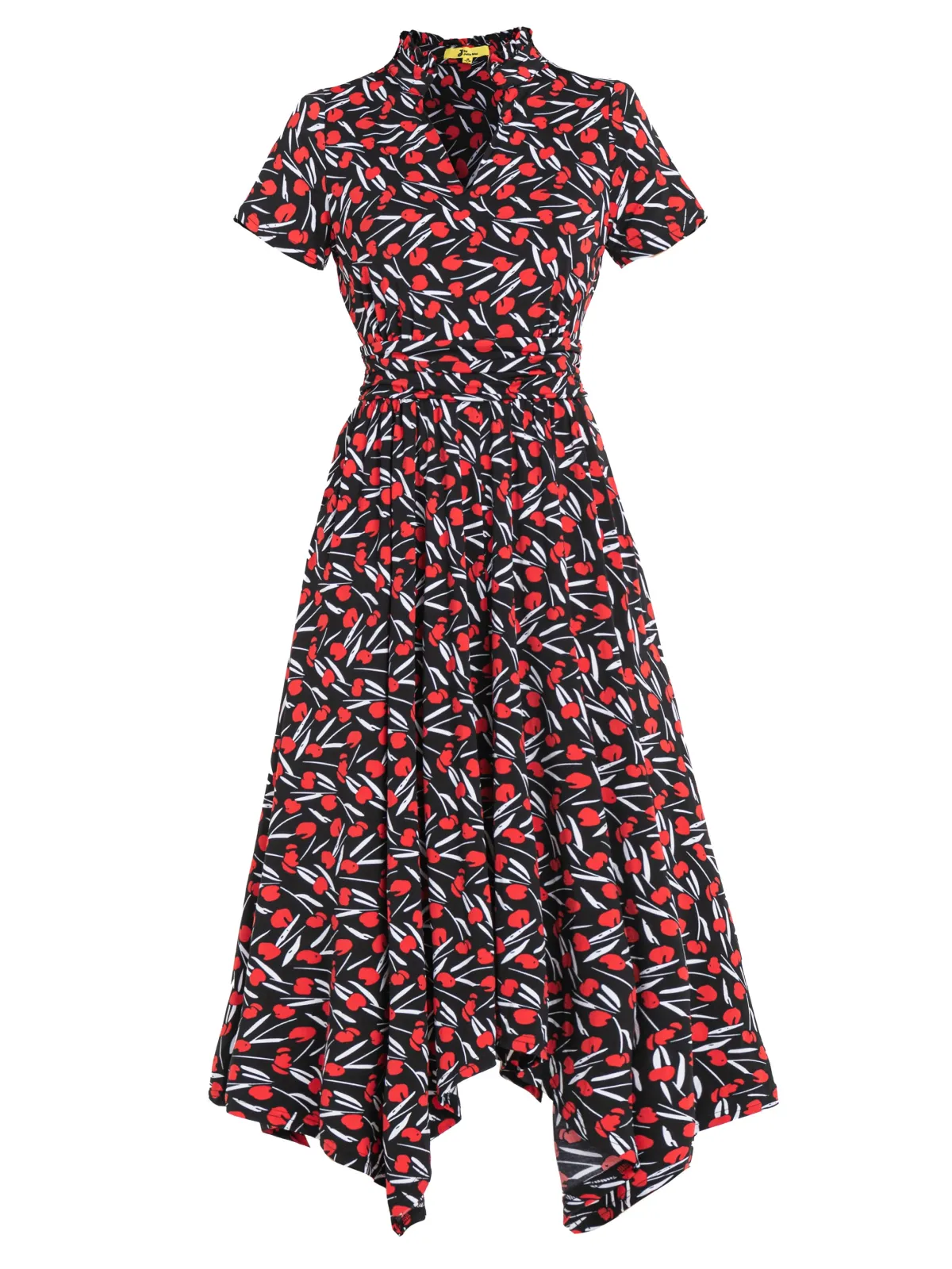 Jolie Moi Office Wear|Office Dresses-V Neck Hanky Maxi Dress, Black Multi