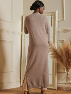 Jolie Moi Made In Italy-V-Neck Knitted Longline Dress, Dusky Rose