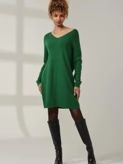 Jolie Moi Knitted Jumpers-V-Neck Ribbed Knit Tunic Jumper, Green