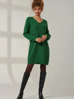Jolie Moi Knitted Jumpers-V-Neck Ribbed Knit Tunic Jumper, Green