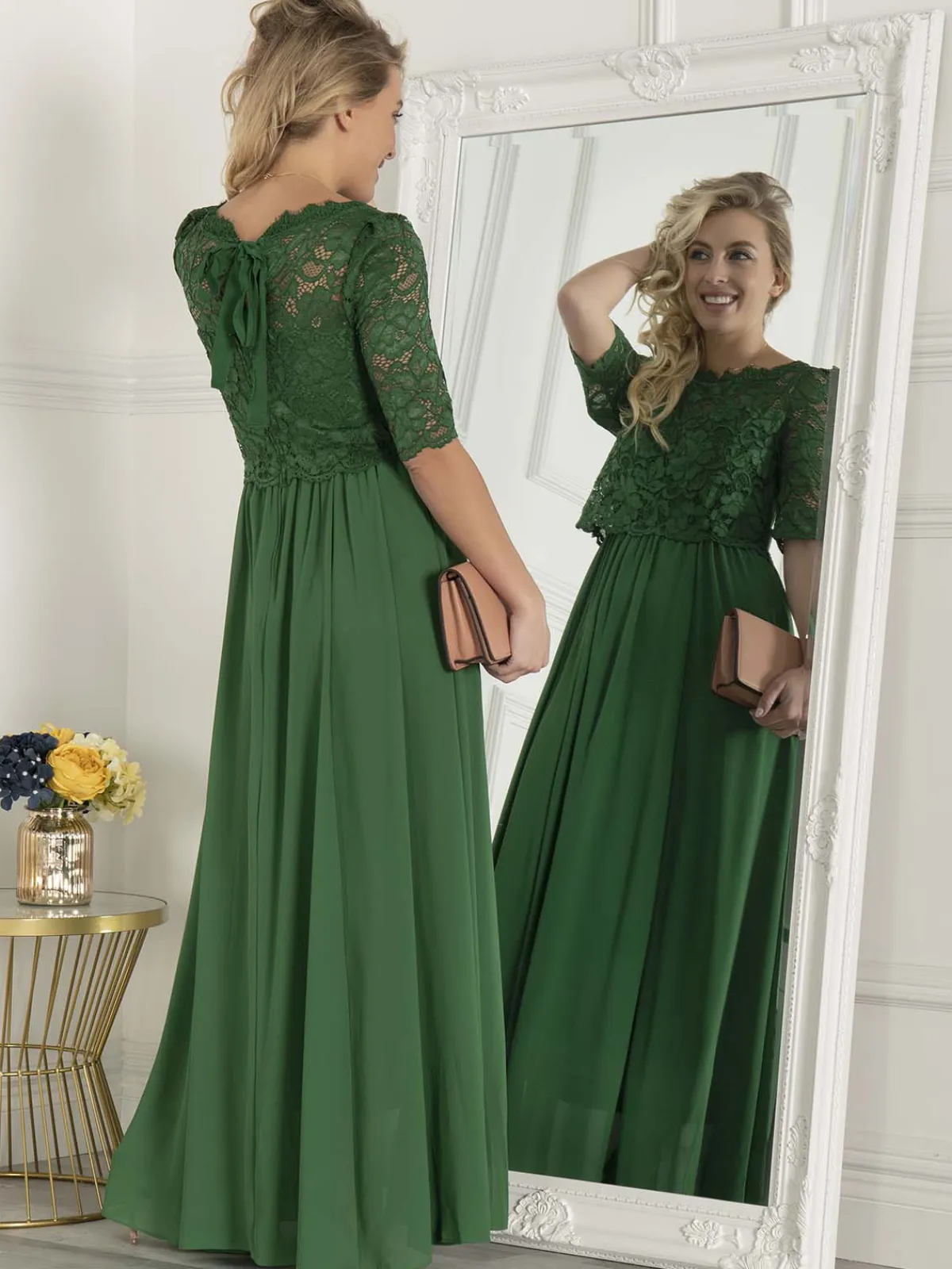 Jolie Moi Occasion Dresses|Mother Of The Bride-Wendy Lace Overlay Maxi Dress, Green