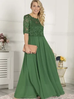 Jolie Moi Occasion Dresses|Mother Of The Bride-Wendy Lace Overlay Maxi Dress, Green