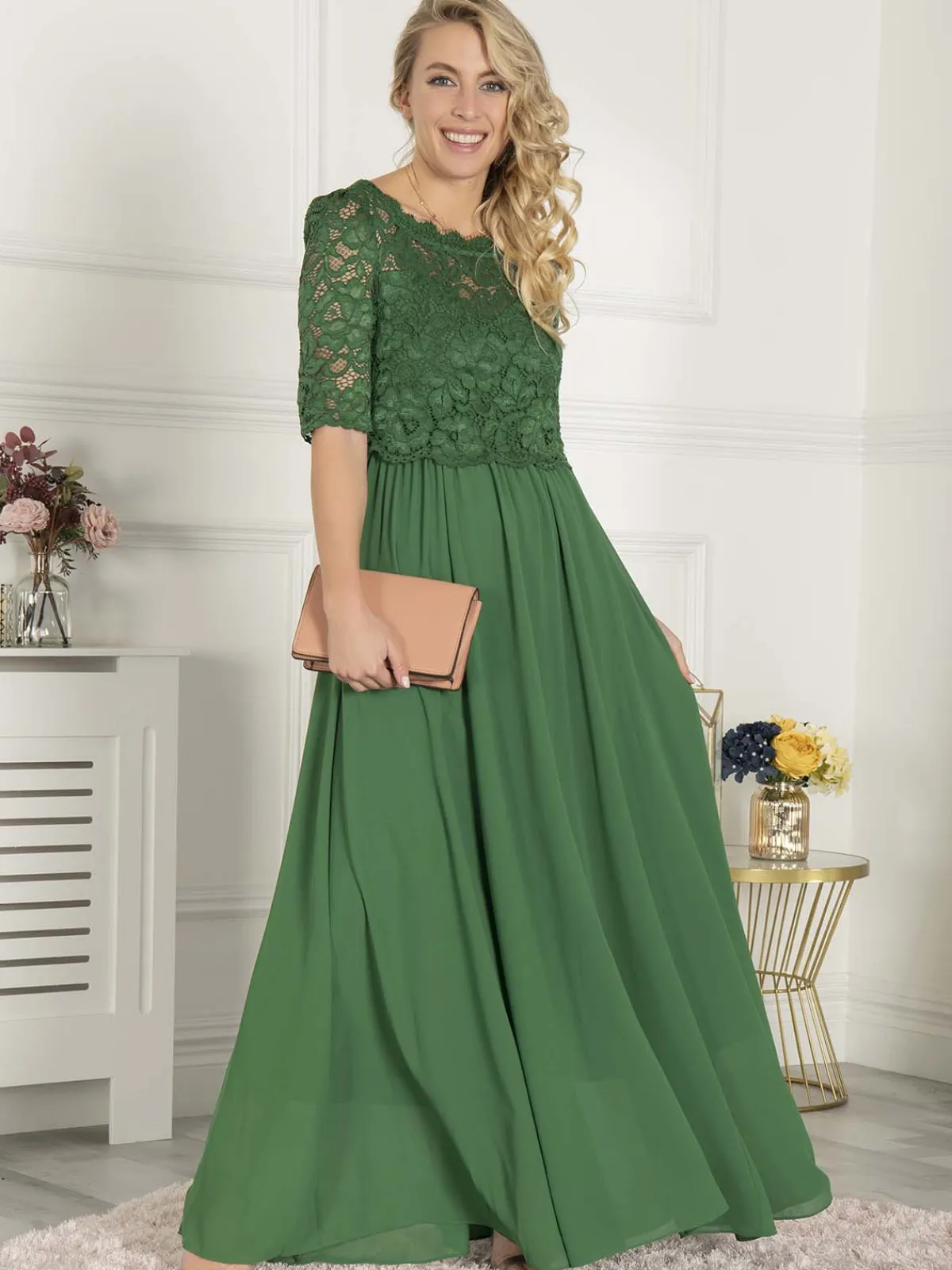 Jolie Moi Occasion Dresses|Mother Of The Bride-Wendy Lace Overlay Maxi Dress, Green