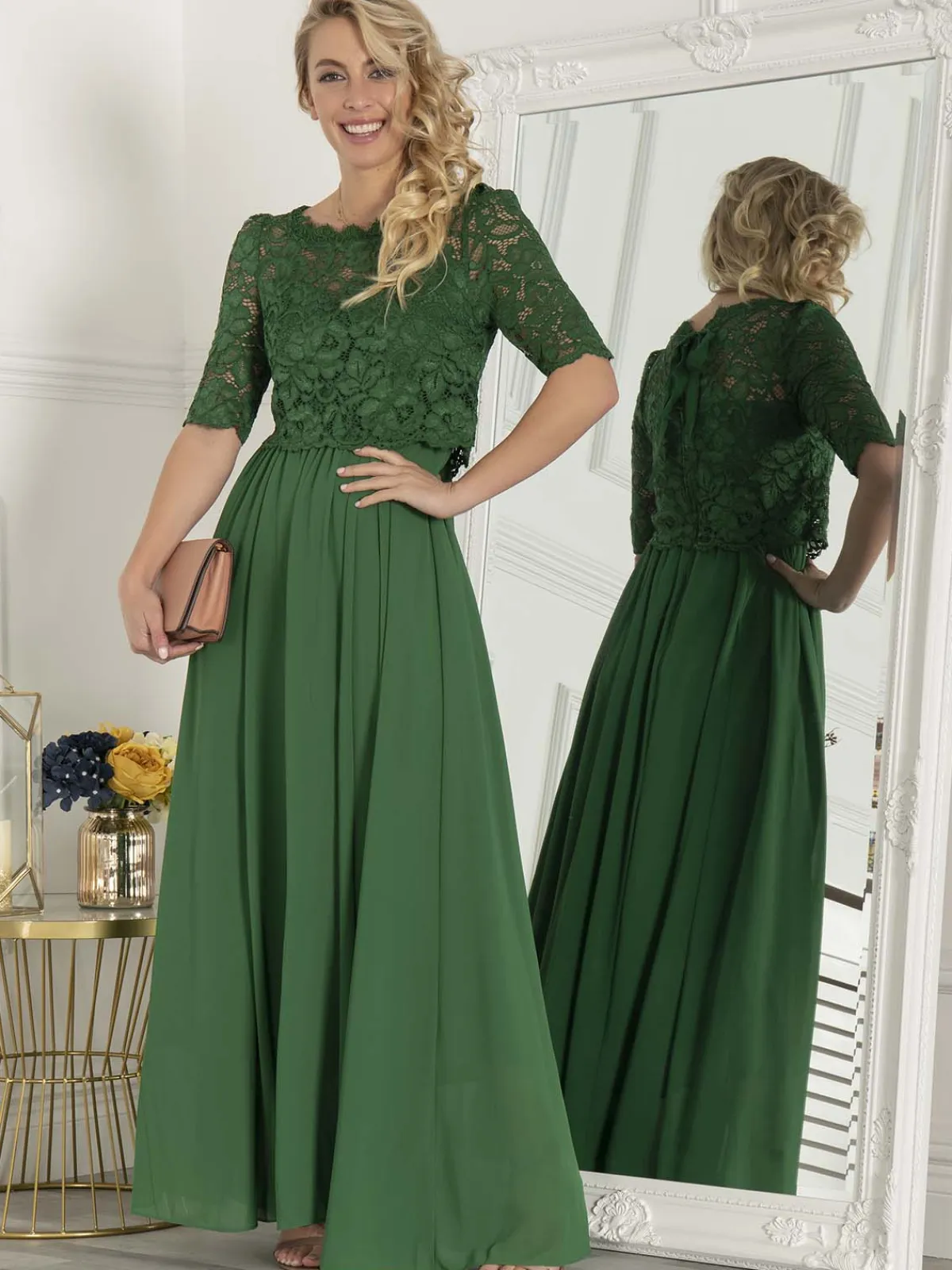 Jolie Moi Occasion Dresses|Mother Of The Bride-Wendy Lace Overlay Maxi Dress, Green