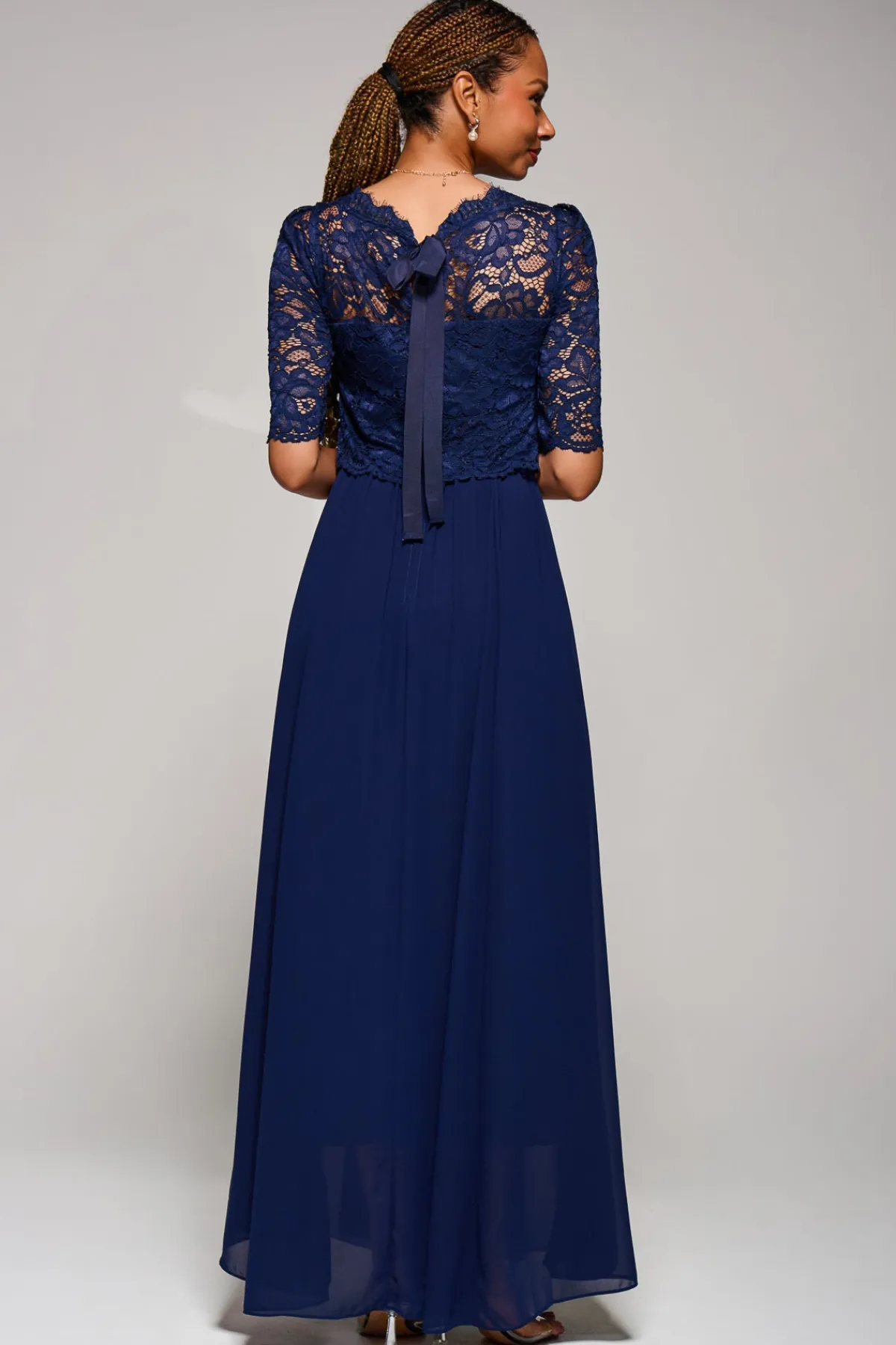 Jolie Moi Occasion Dresses|Mother Of The Bride-Wendy Lace Overlay Maxi Dress, Navy