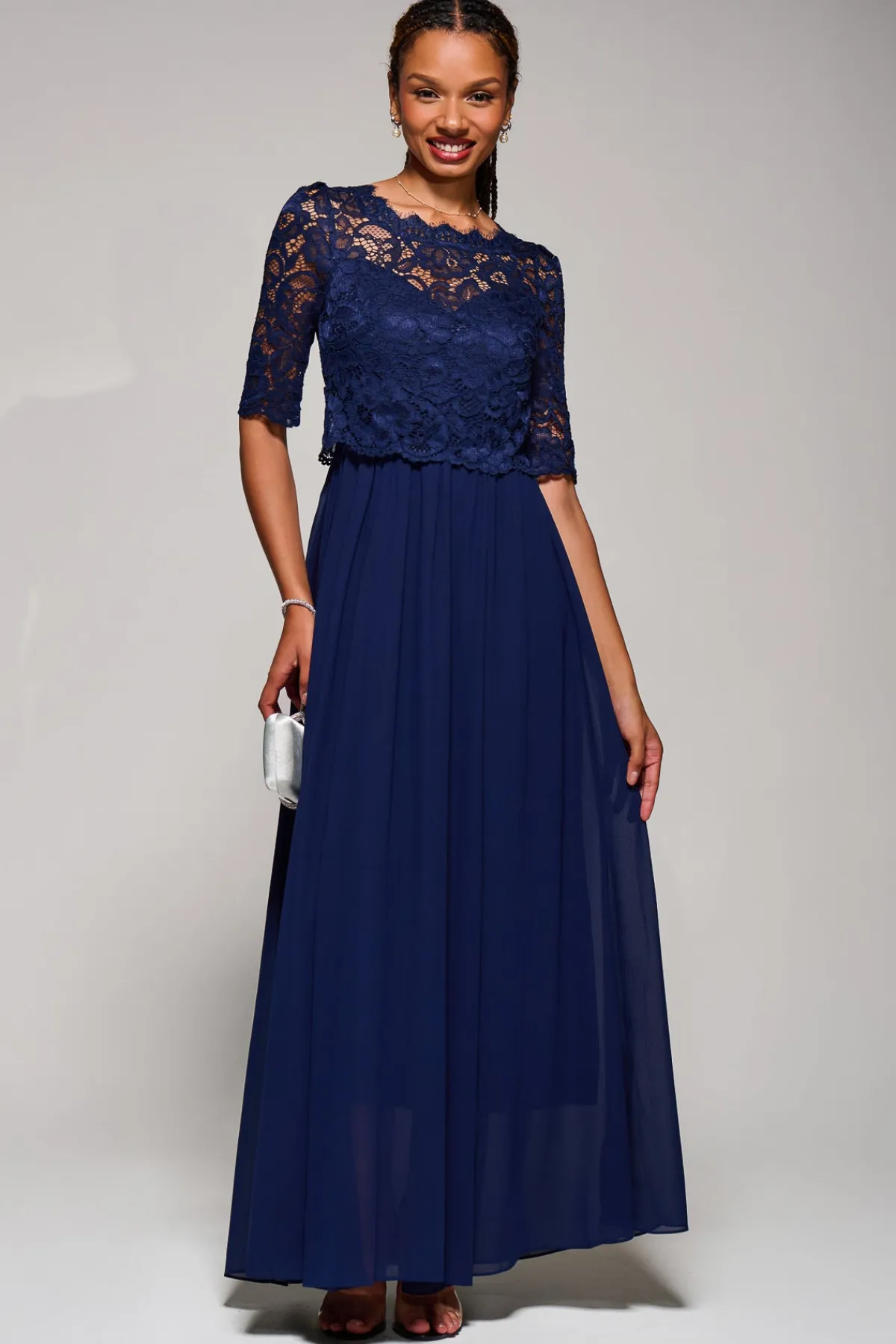 Jolie Moi Occasion Dresses|Mother Of The Bride-Wendy Lace Overlay Maxi Dress, Navy