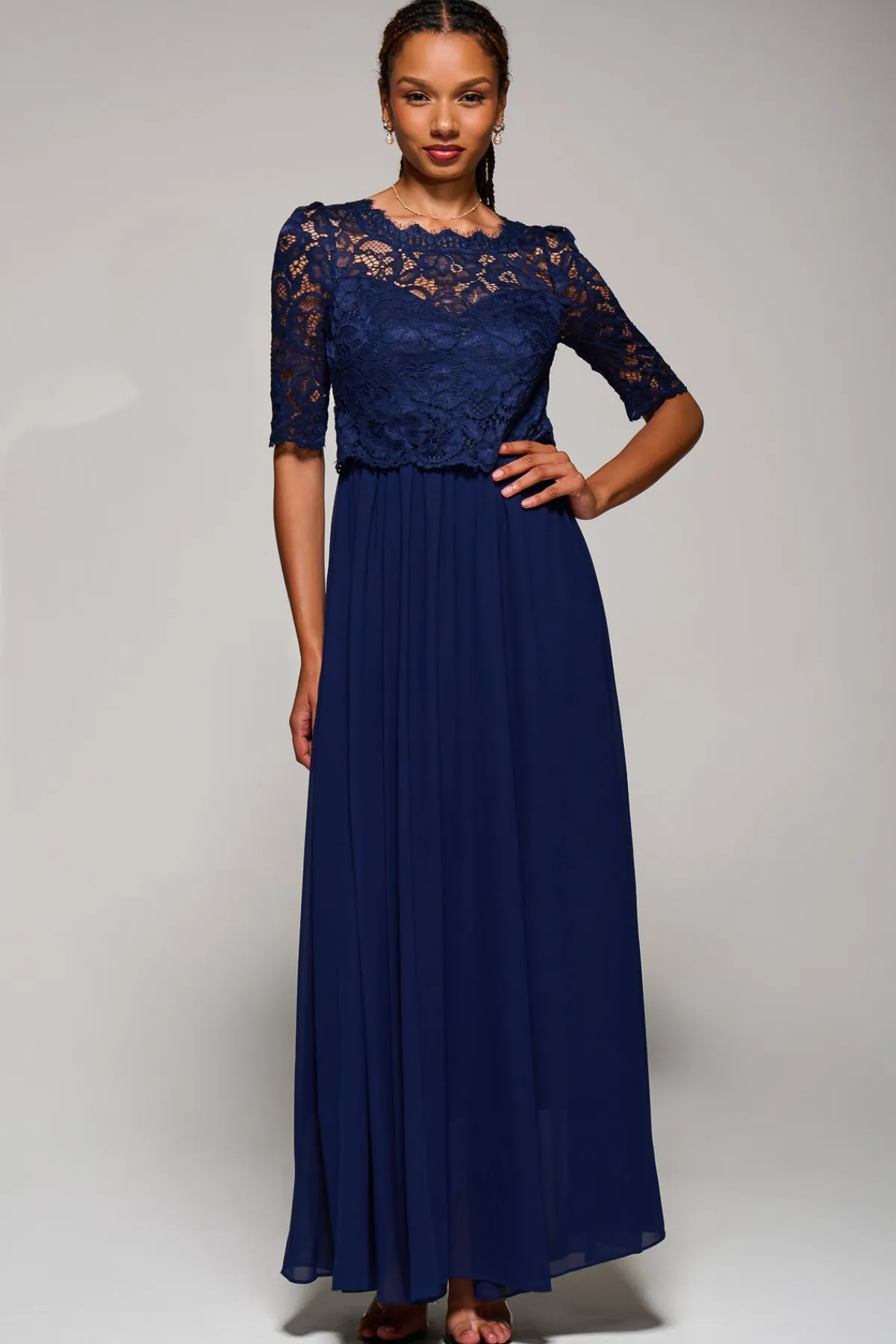 Jolie Moi Occasion Dresses|Mother Of The Bride-Wendy Lace Overlay Maxi Dress, Navy
