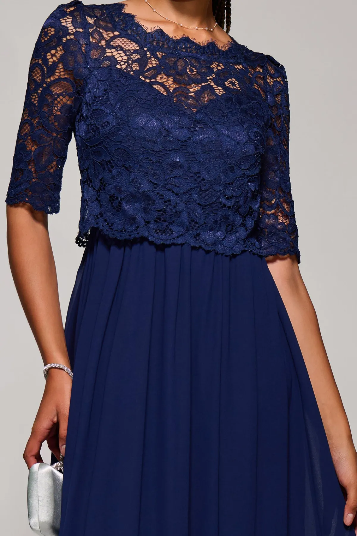 Jolie Moi Occasion Dresses|Mother Of The Bride-Wendy Lace Overlay Maxi Dress, Navy