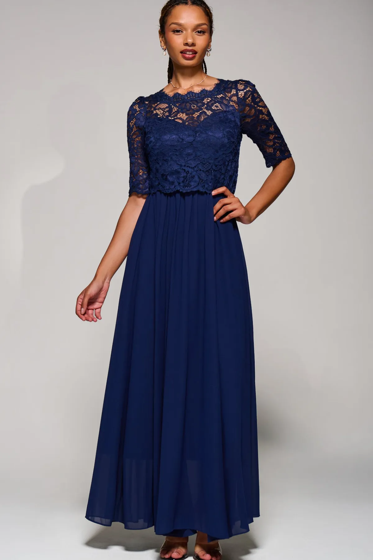 Jolie Moi Occasion Dresses|Mother Of The Bride-Wendy Lace Overlay Maxi Dress, Navy